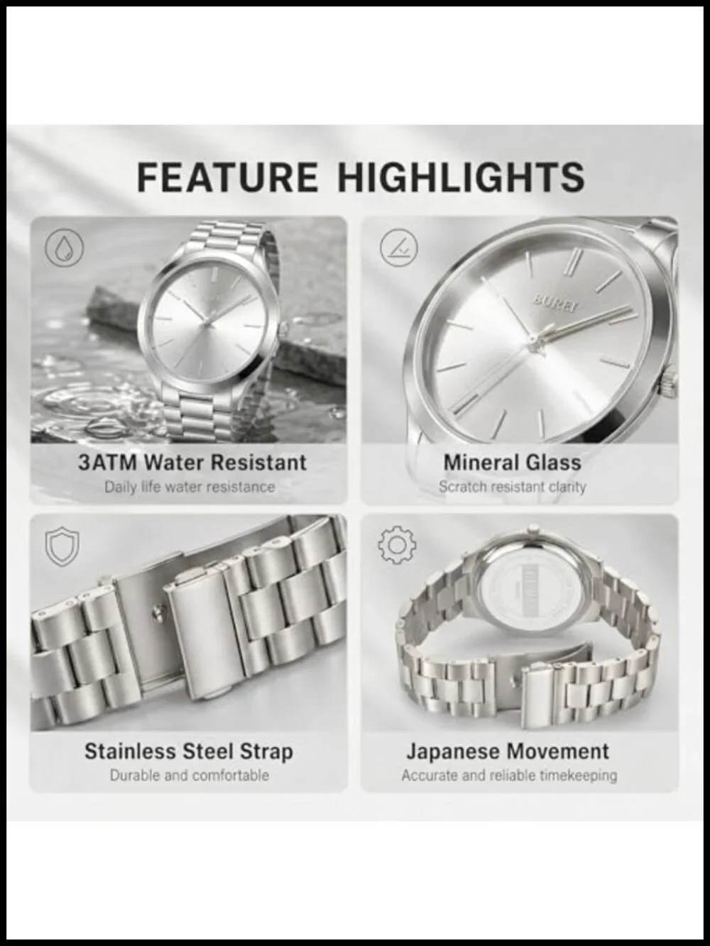 Men's 44mm Large Face Quartz Watch Stainless Steel Band Business Casual